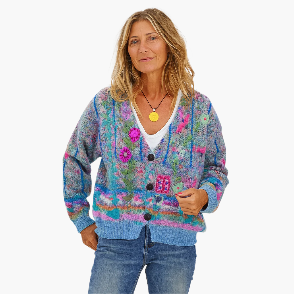 Women's knitted cardigan in artistic boho style – fashionable cardigan for everyday and leisure use