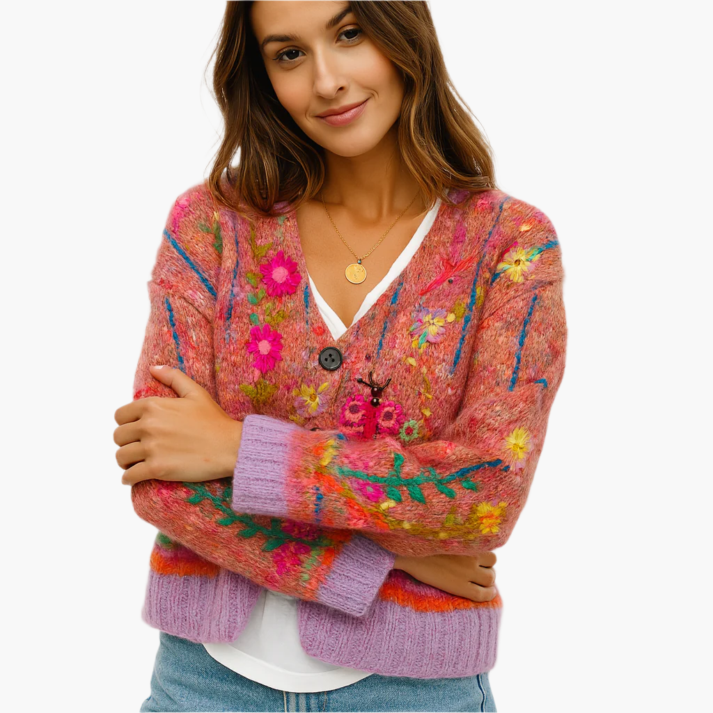 Women's knitted cardigan in artistic boho style – fashionable cardigan for everyday and leisure use