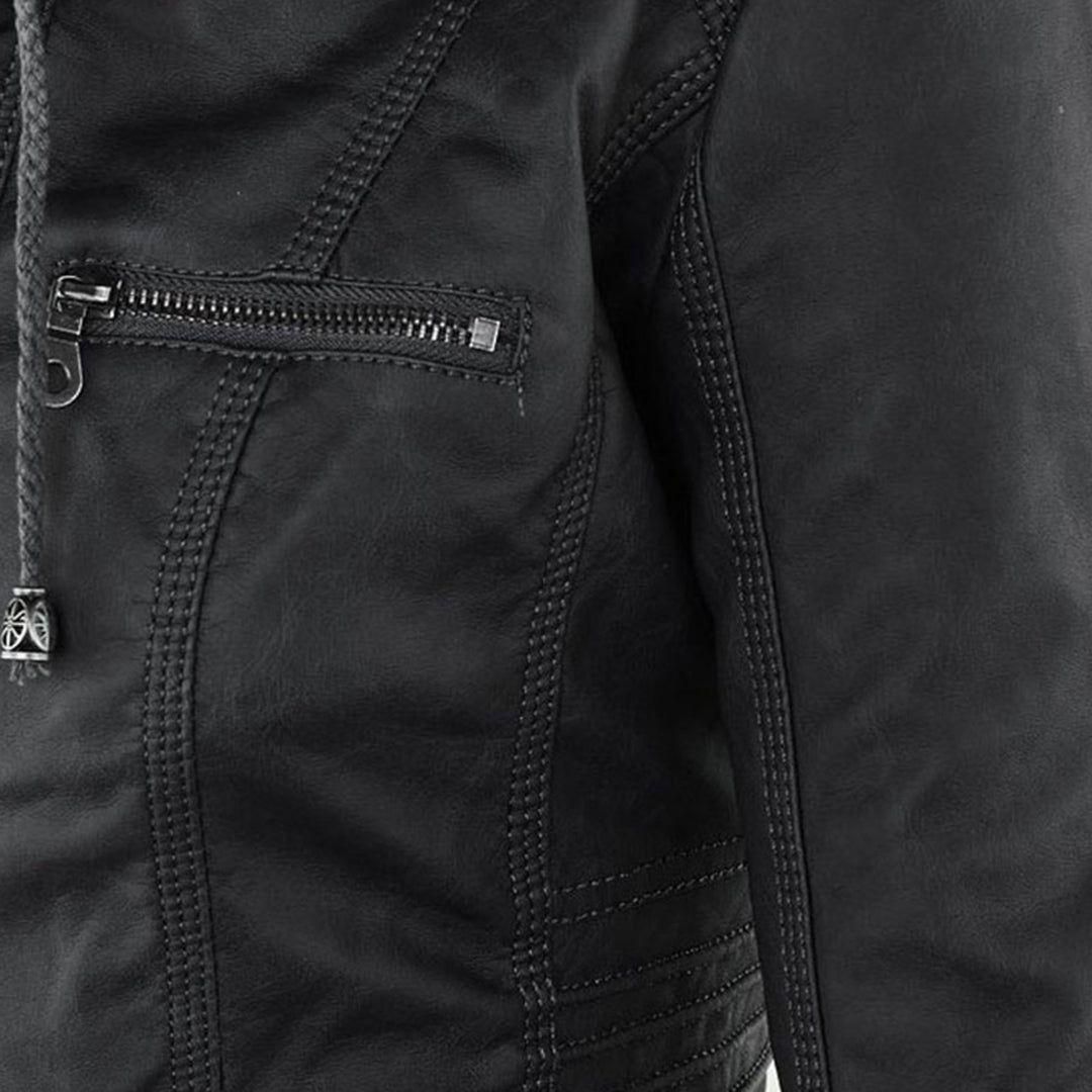 Damen Herbstjacke Elegant Veganleder mit Kapuze und Reißverschluss – Modische Freizeitjacke für Alltag und Outdoor