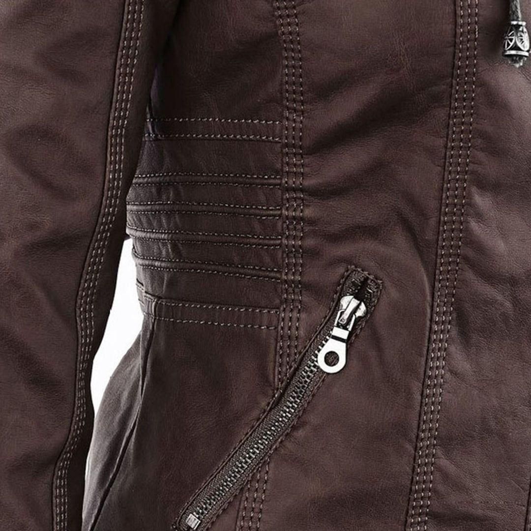 Damen Herbstjacke Elegant Veganleder mit Kapuze und Reißverschluss – Modische Freizeitjacke für Alltag und Outdoor