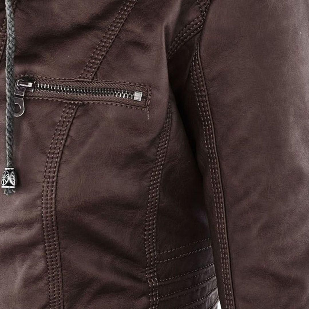 Damen Herbstjacke Elegant Veganleder mit Kapuze und Reißverschluss – Modische Freizeitjacke für Alltag und Outdoor