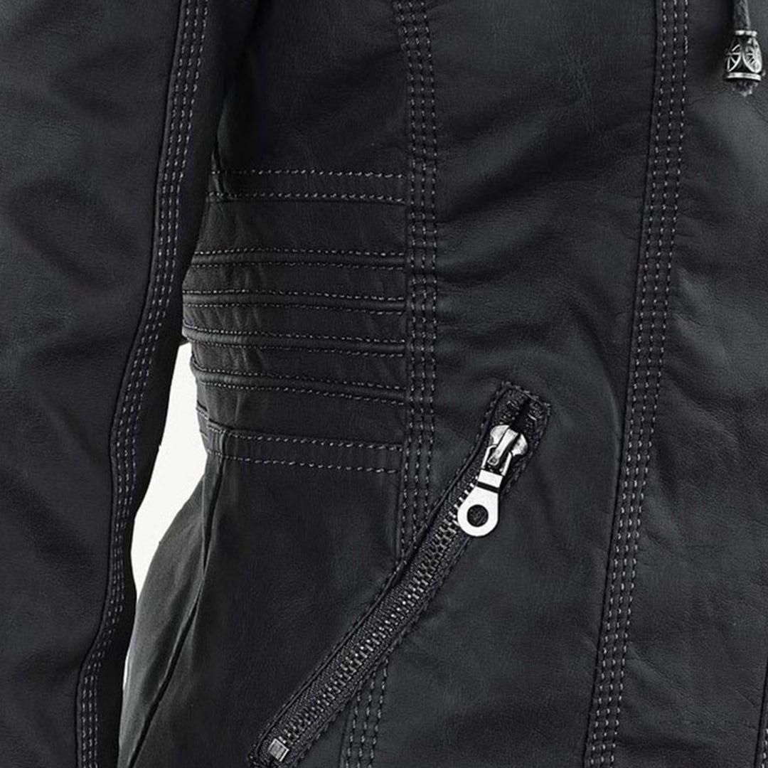Damen Herbstjacke Elegant Veganleder mit Kapuze und Reißverschluss – Modische Freizeitjacke für Alltag und Outdoor