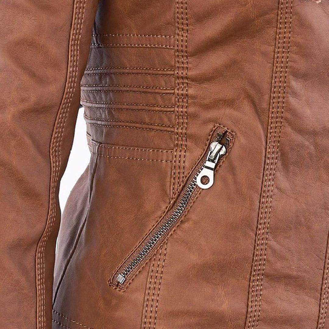 Damen Herbstjacke Elegant Veganleder mit Kapuze und Reißverschluss – Modische Freizeitjacke für Alltag und Outdoor