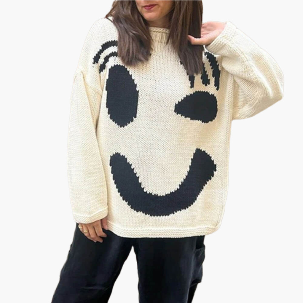 Women's sweater with playful face motif – knitted sweater in artistic style for leisure & everyday use