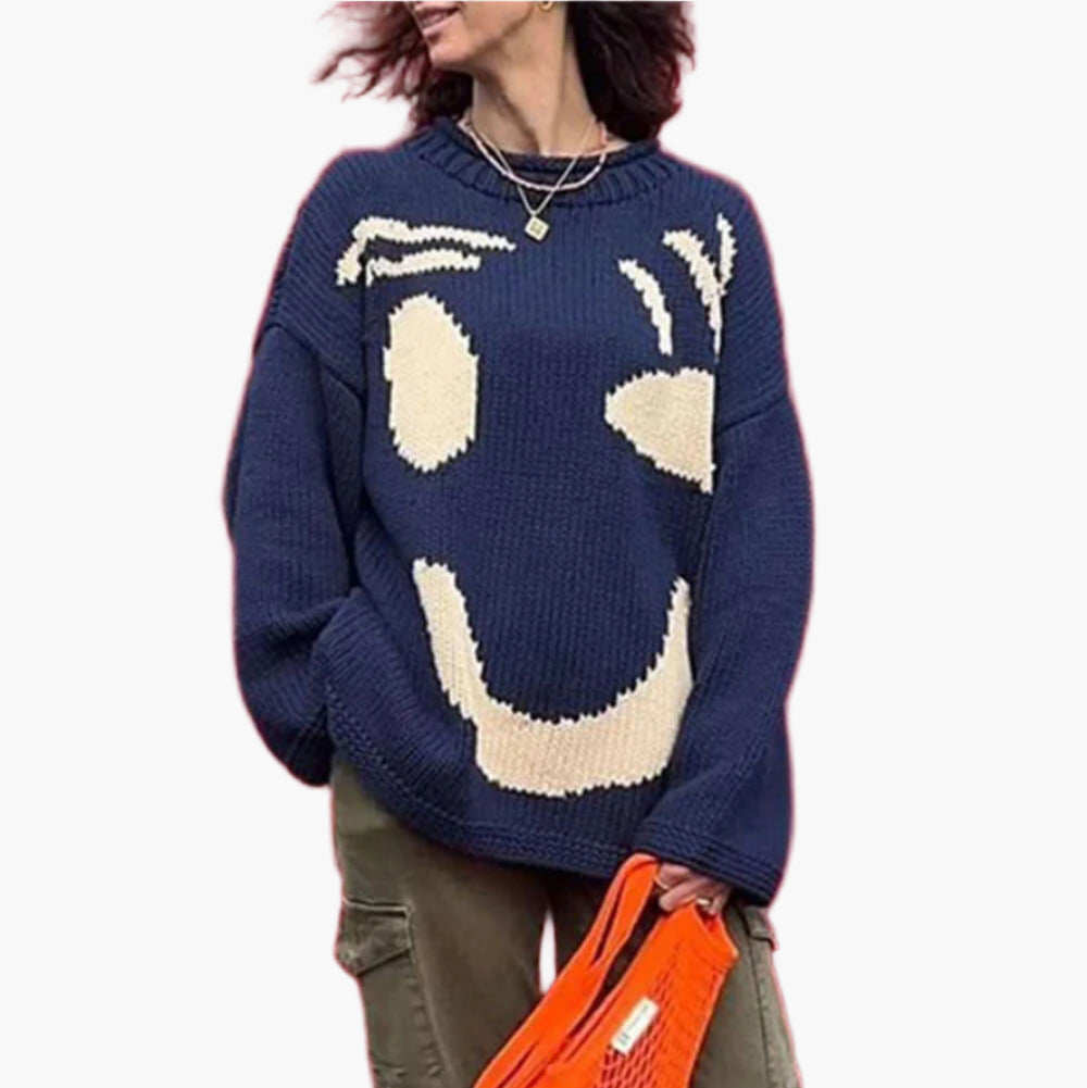 Women's sweater with playful face motif – knitted sweater in artistic style for leisure & everyday use