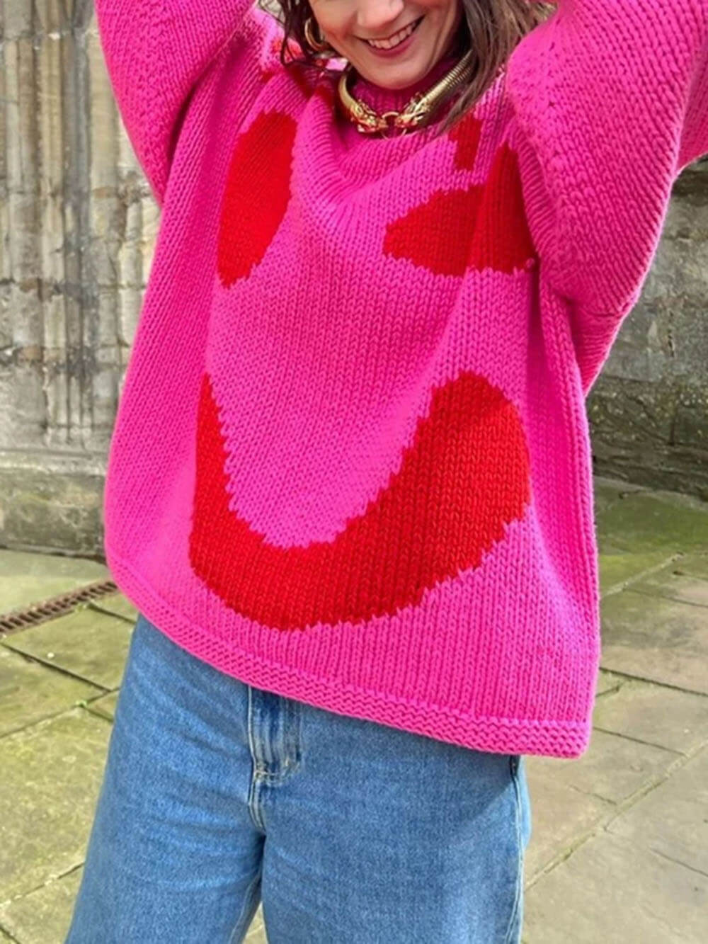 Women's sweater with playful face motif – knitted sweater in artistic style for leisure & everyday use