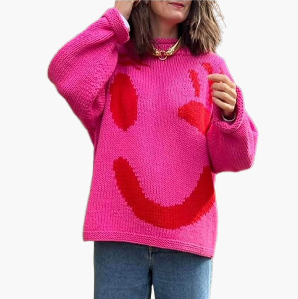 Women's sweater with playful face motif – knitted sweater in artistic style for leisure & everyday use