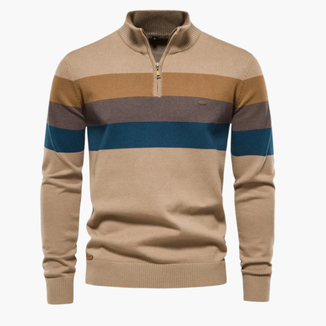 Herren Strickpullover mit Reißverschluss – Stilvoller Streifenpullover für Alltag und Büro