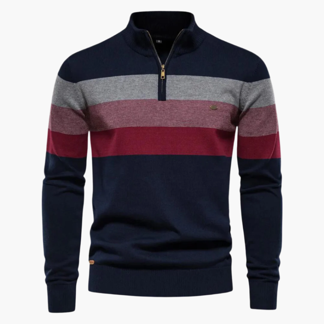 Herren Strickpullover mit Reißverschluss – Stilvoller Streifenpullover für Alltag und Büro
