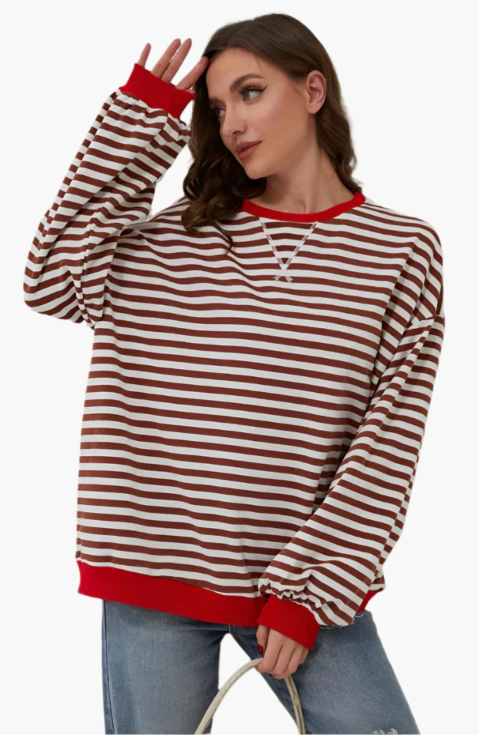 Damen Oversized Streifenpullover für Herbst – Lässiger, gemütlicher Sweater für Alltag & Freizeit