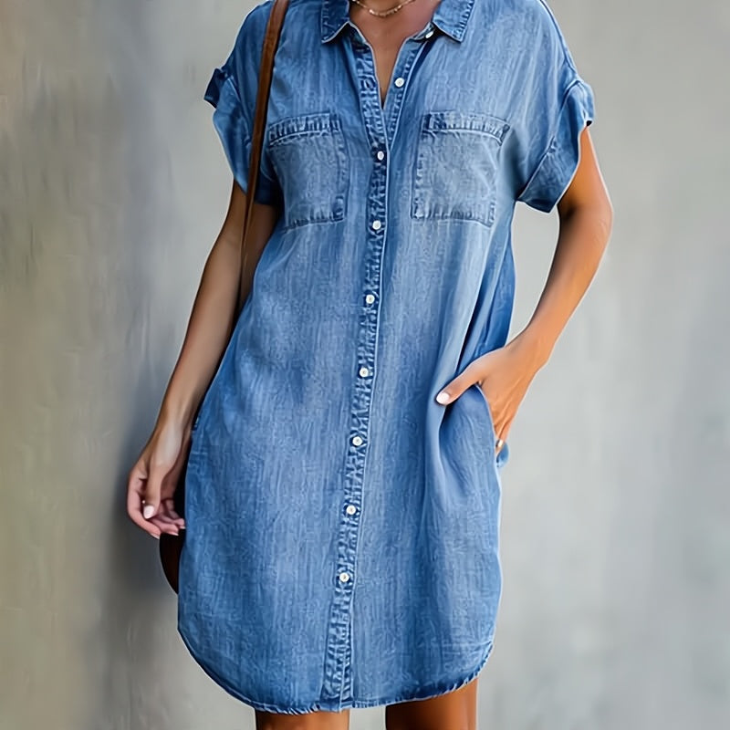 Women's denim shirt dress casual leisure loose – stylish shirt dress for everyday & vacation