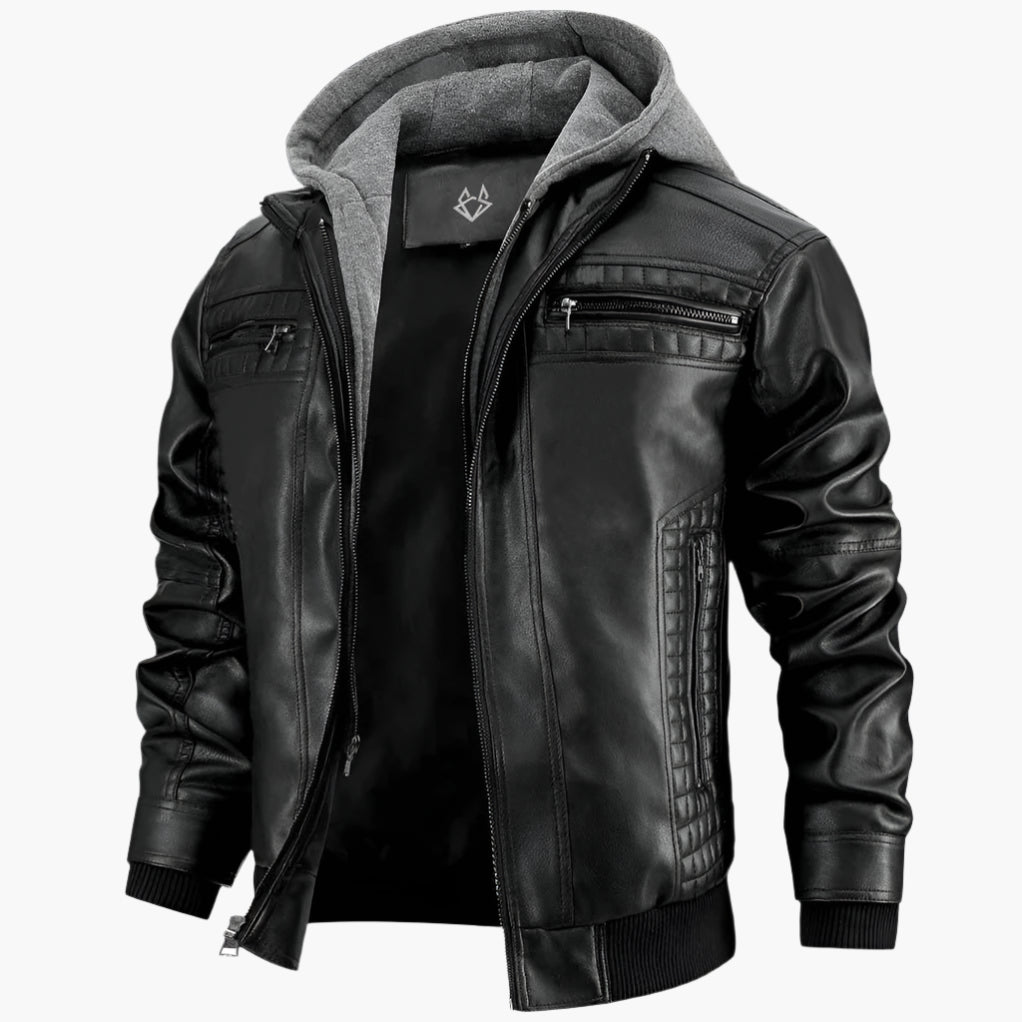 Men's biker jacket with hood – urban streetwear for leisure & everyday use