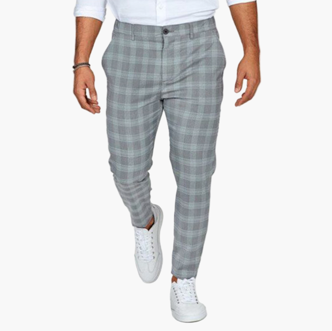 Men's Stretch Checked Chino Pants – Fashionable Slim Fit for Business & Leisure