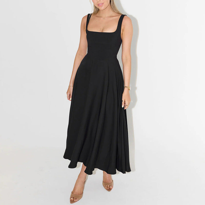 Damen Elegantes Ärmelloses A-Linien Midikleid mit Quadrat-Ausschnitt – Perfekt für Sommer, Brunch & City Looks