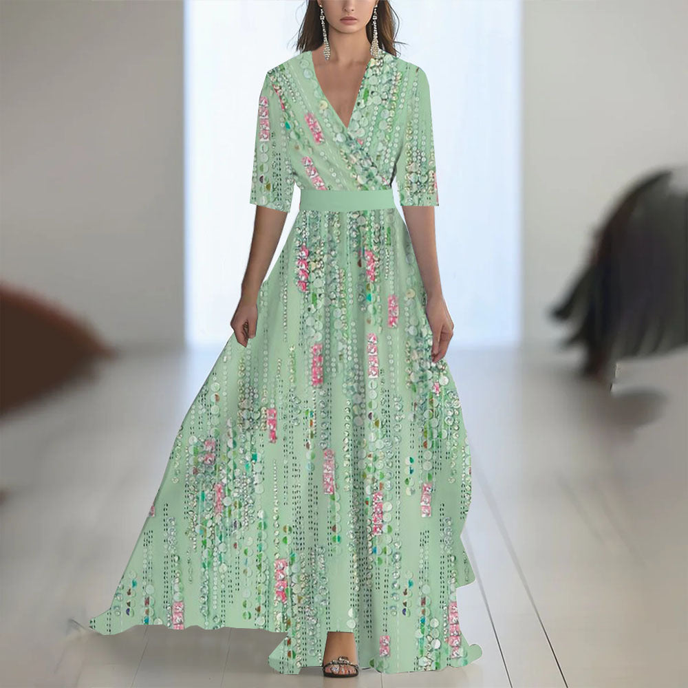 Damen Elegantes Chiffon-Maxikleid mit Blumenmuster – Perfekt für festliche Anlässe und Sommerpartys