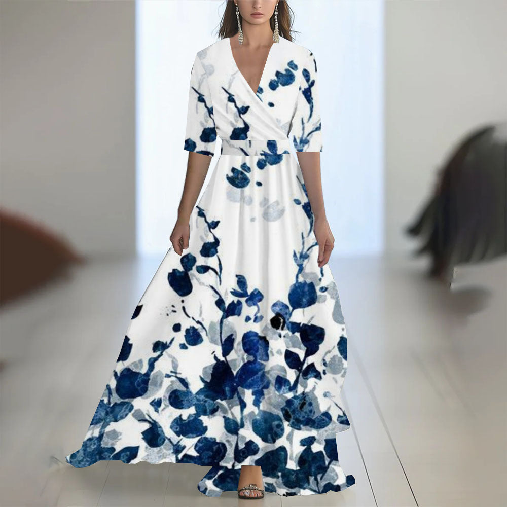 Damen Elegantes Chiffon-Maxikleid mit Blumenmuster – Perfekt für festliche Anlässe und Sommerpartys