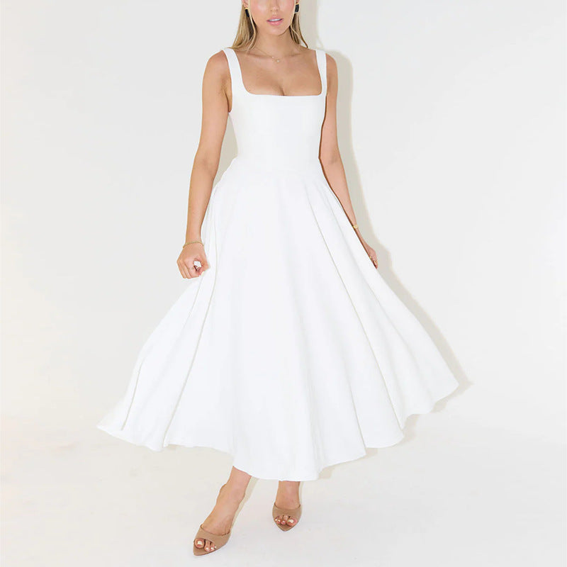Damen Elegantes Ärmelloses A-Linien Midikleid mit Quadrat-Ausschnitt – Perfekt für Sommer, Brunch & City Looks
