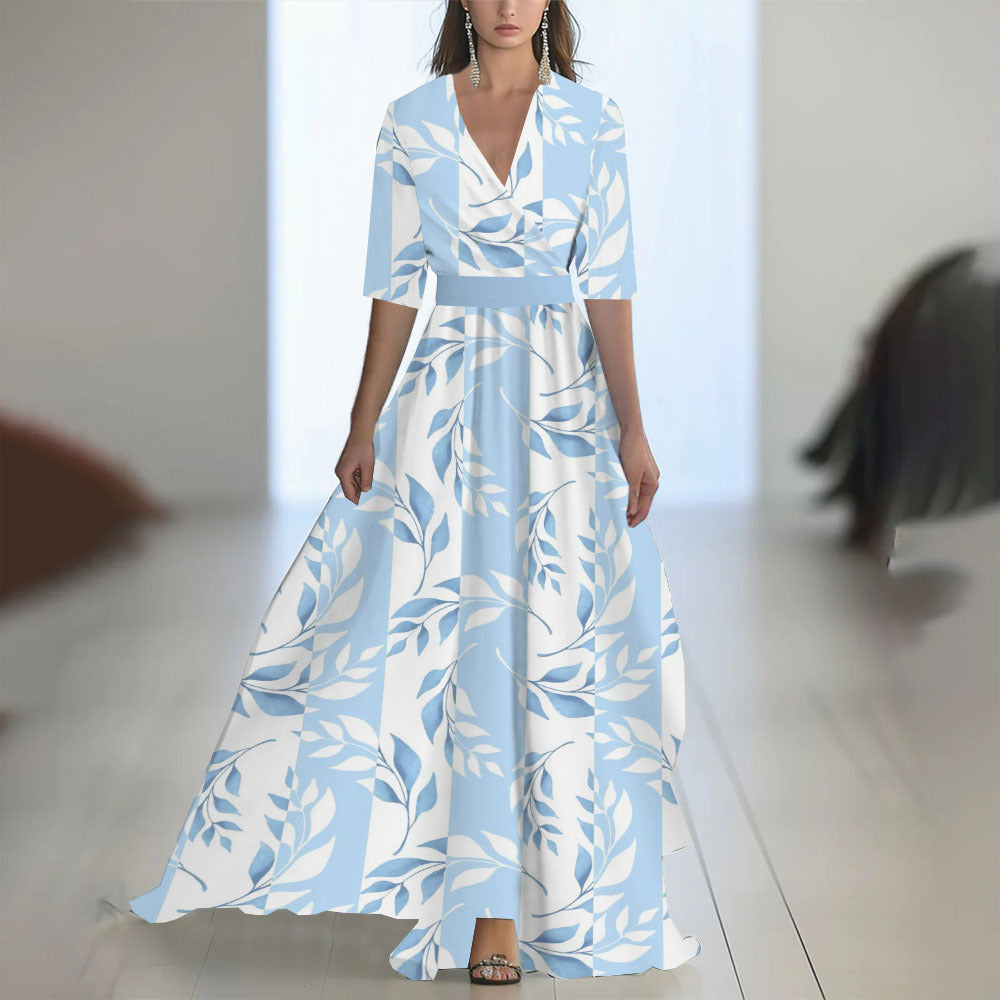 Damen Elegantes Chiffon-Maxikleid mit Blumenmuster – Perfekt für festliche Anlässe und Sommerpartys