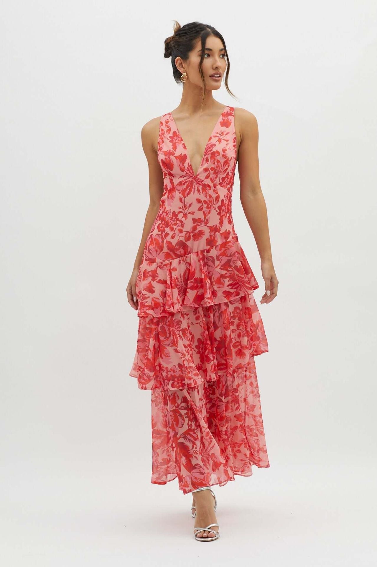 Damen Asymmetrisches Volant-Maxikleid für festliche Anlässe und Partys