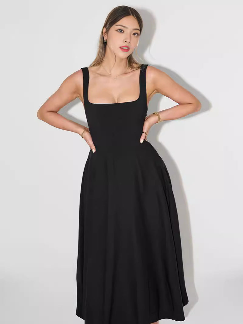 Damen Elegantes Ärmelloses A-Linien Midikleid mit Quadrat-Ausschnitt – Perfekt für Sommer, Brunch & City Looks