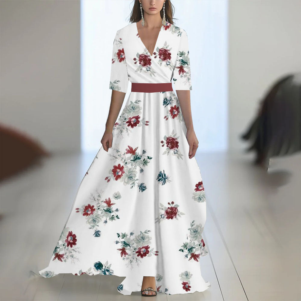 Damen Elegantes Chiffon-Maxikleid mit Blumenmuster – Perfekt für festliche Anlässe und Sommerpartys