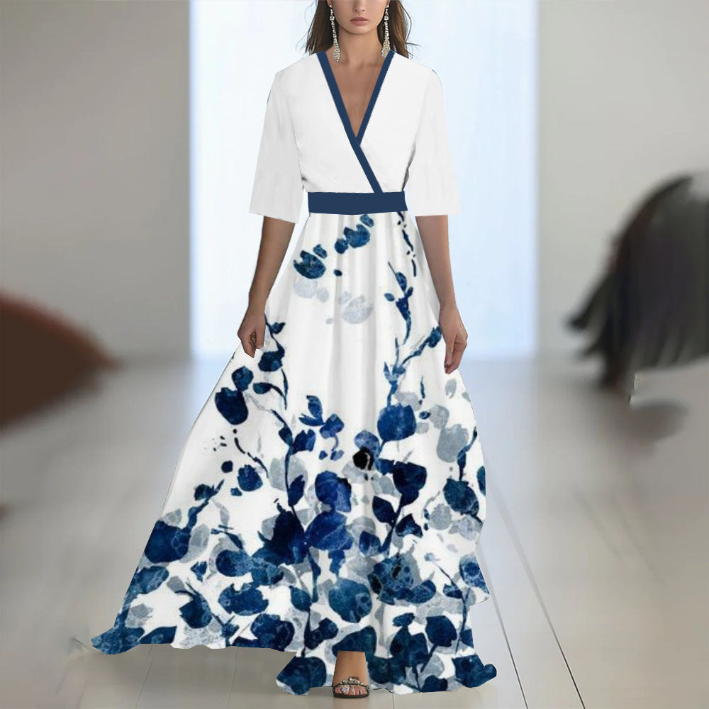 Damen Elegantes Chiffon-Maxikleid mit Blumenmuster – Perfekt für festliche Anlässe und Sommerpartys