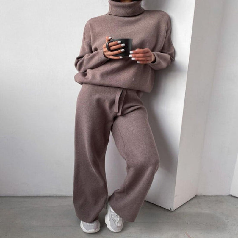 Damen Strick Zweiteiler Set mit Rollkragen – Loungewear & Freizeit Outfit