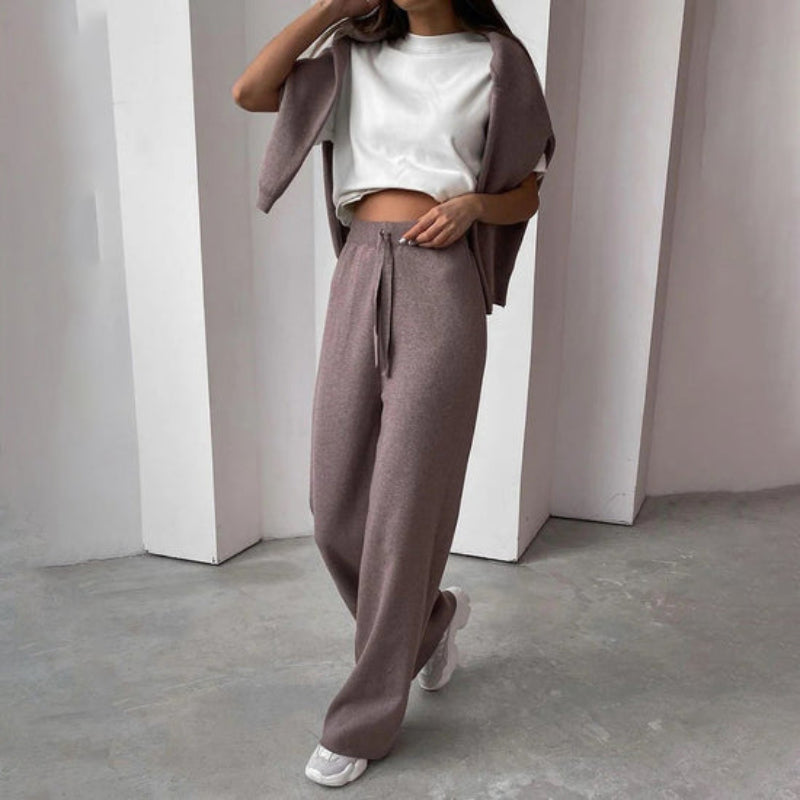 Damen Strick Zweiteiler Set mit Rollkragen – Loungewear & Freizeit Outfit
