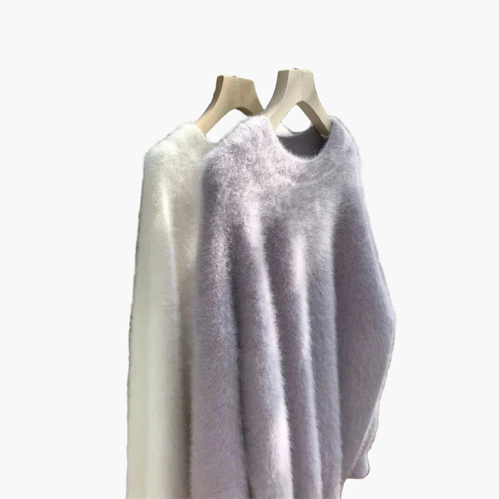 Women's Oversize Sweater with Crew Neck – Casual, Fluffy Knit Sweater for Autumn and Winter