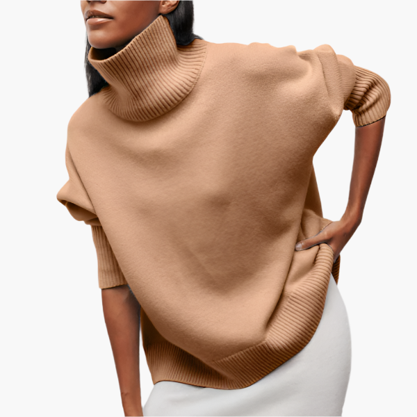 Damen Pullover mit Stehkragen und voluminösen Ärmeln – Eleganter Alltags-Strickpullover