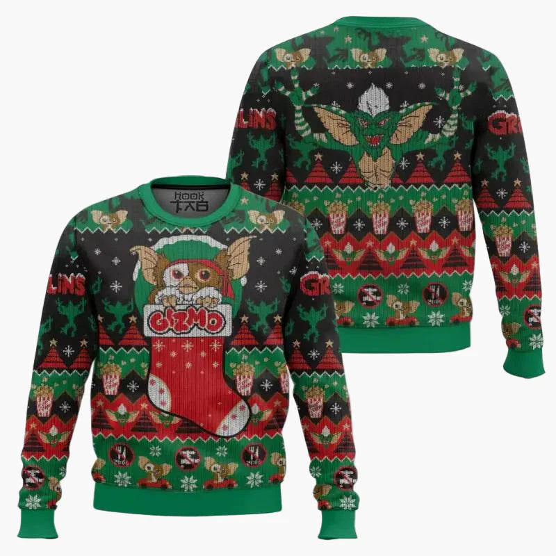 Herren Gremlins Weihnachtspullover – Lustiger Ugly Christmas Sweater mit Gizmo-Motiv