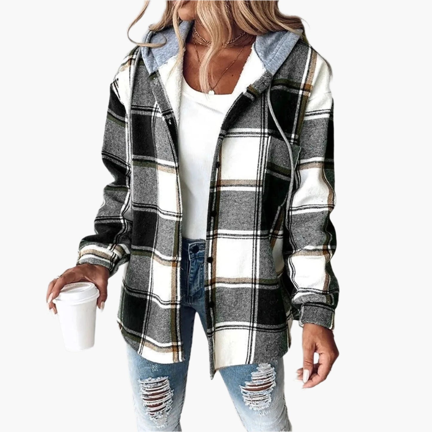 Women's Flannel Hoodie Jacket in Checkered Look – Casual and Cozy for Autumn and Everyday Use
