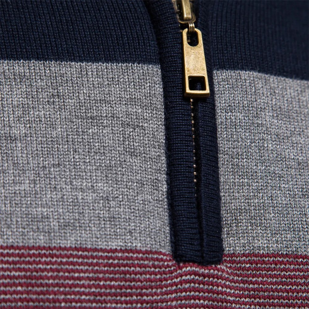 Herren Strickpullover mit Reißverschluss – Stilvoller Streifenpullover für Alltag und Büro