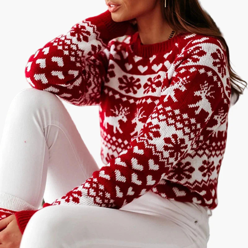 Women's Christmas Norwegian Sweater with Reindeer and Heart Pattern – Perfect for Festive Occasions