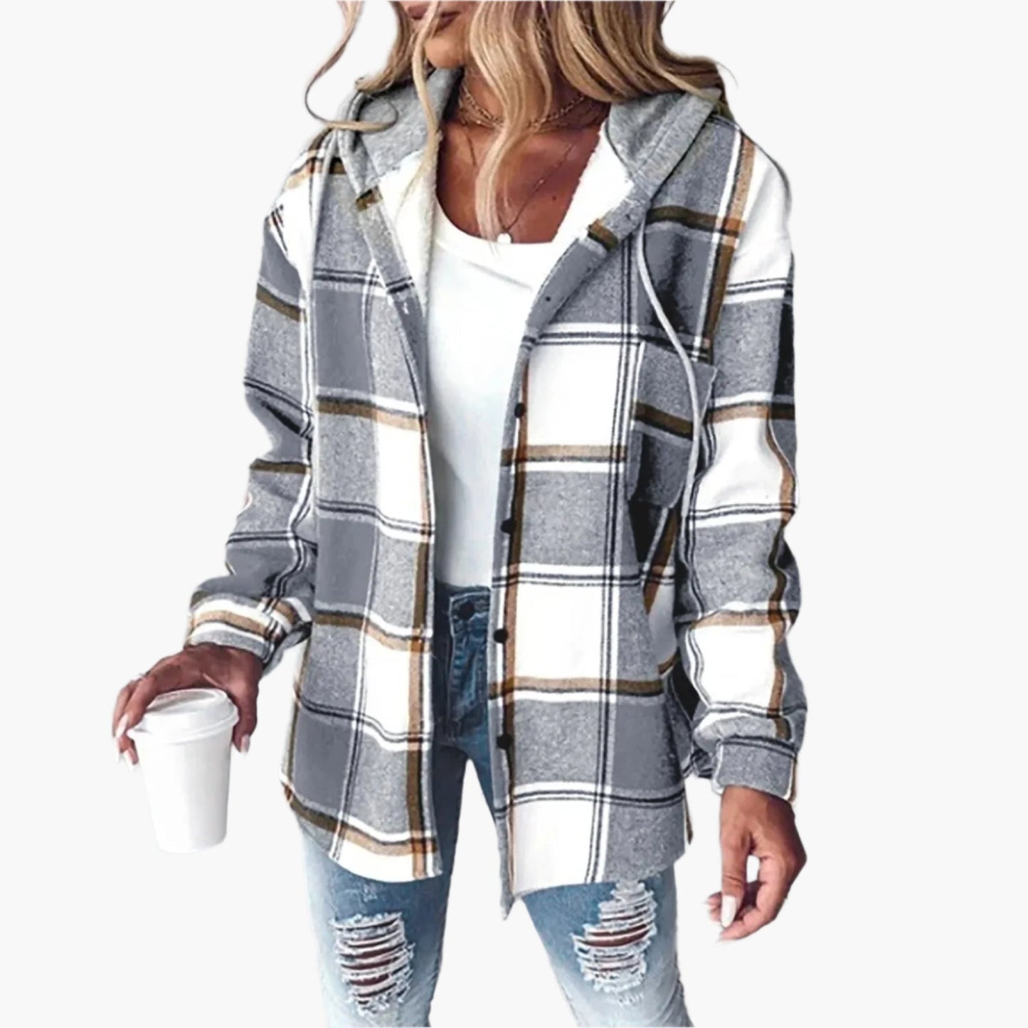 Women's Flannel Hoodie Jacket in Checkered Look – Casual and Cozy for Autumn and Everyday Use