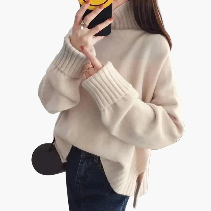 Women's Sweater in Korean Style with Stand-up Collar for Autumn and Winter – Casual Oversize Look