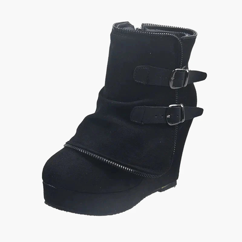 Damen Keilabsatz Stiefeletten mit Schnallen – Modische Freizeit Boots