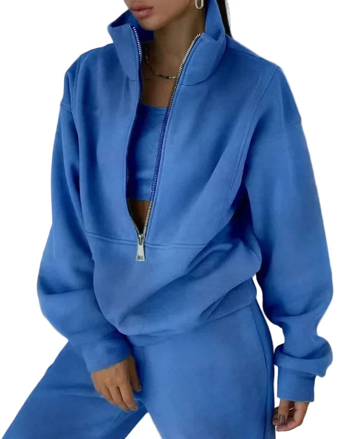 Women's tracksuit set with stand-up collar and zipper – fashionable casual suit for sports & everyday use
