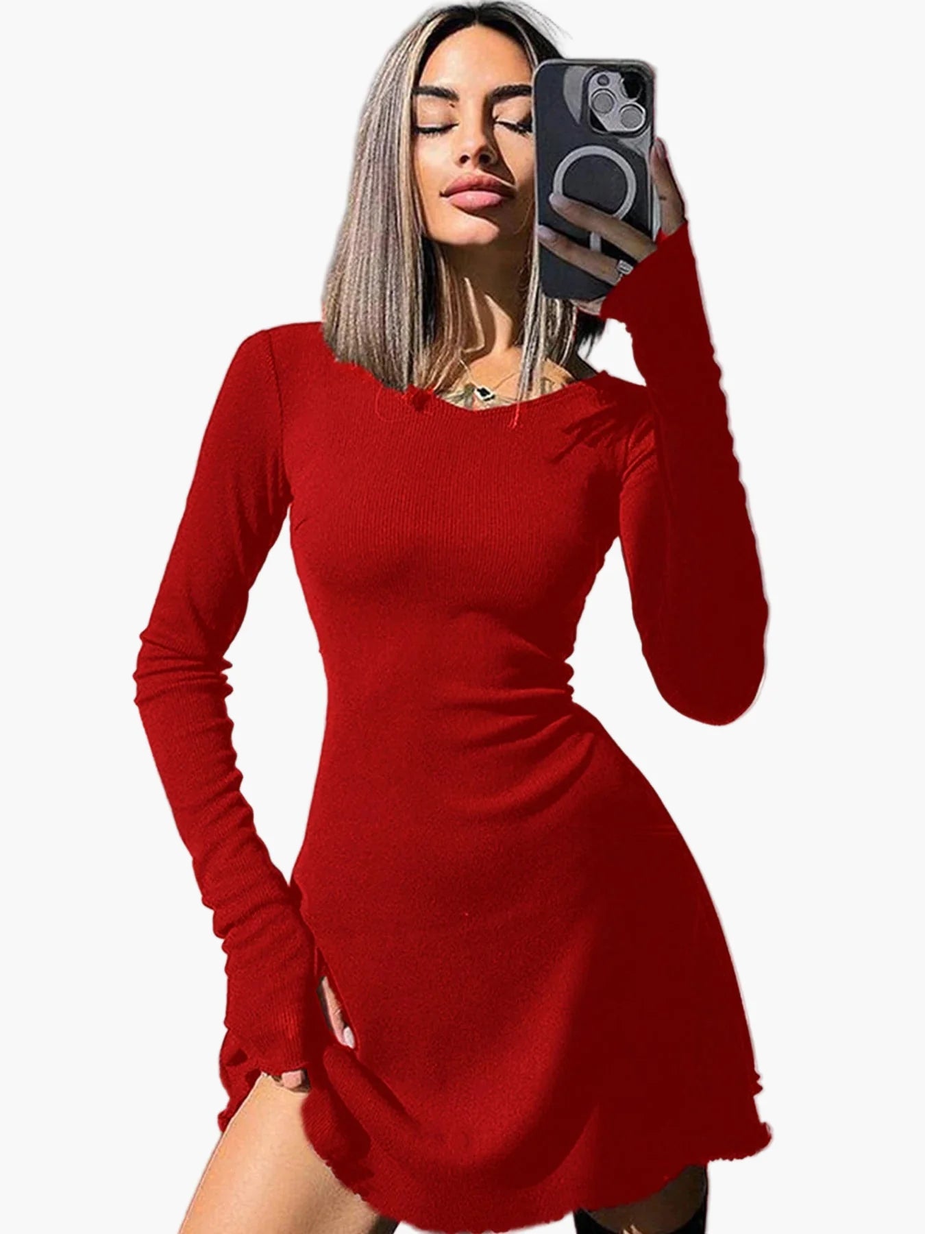 Women's long-sleeve mini dress fitted elegant for everyday and going out