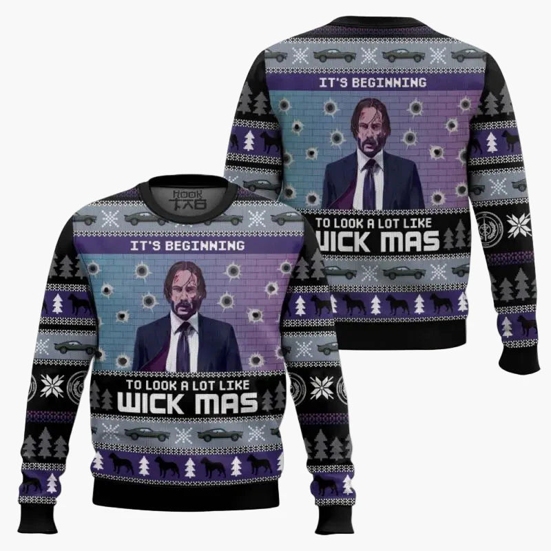 Herren Weihnachtspullover Lustig John Wick Ugly Christmas Sweater – It's Beginning to Look a Lot Like Wick-Mas