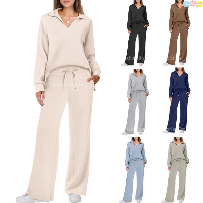 Damen Freizeit-Set mit weitem Bein und V-Ausschnitt – Bequemes Loungewear-Outfit für Alltag & Reisen