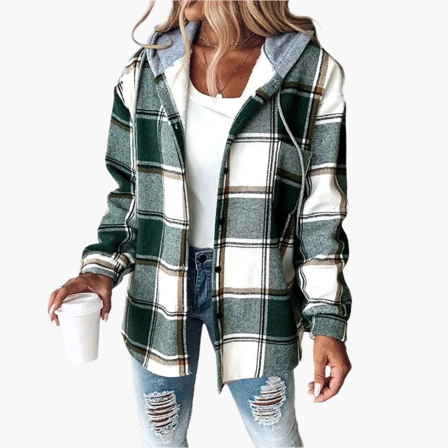 Women's Flannel Hoodie Jacket in Checkered Look – Casual and Cozy for Autumn and Everyday Use