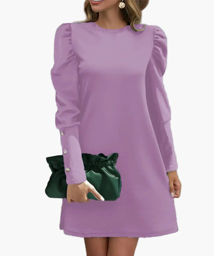 Women's elegant mini dress with puff sleeves and button details – perfect for everyday & special occasions