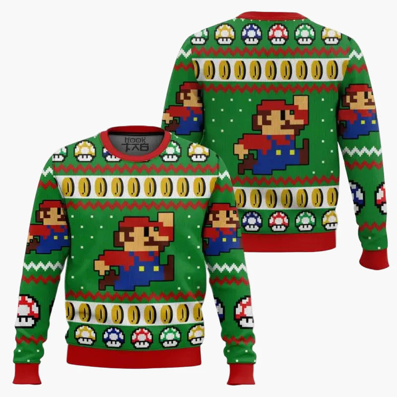 Herren Ugly Christmas Sweater – Retro Gamer Pixel Mario Pullover für Weihnachten & Gaming-Fans