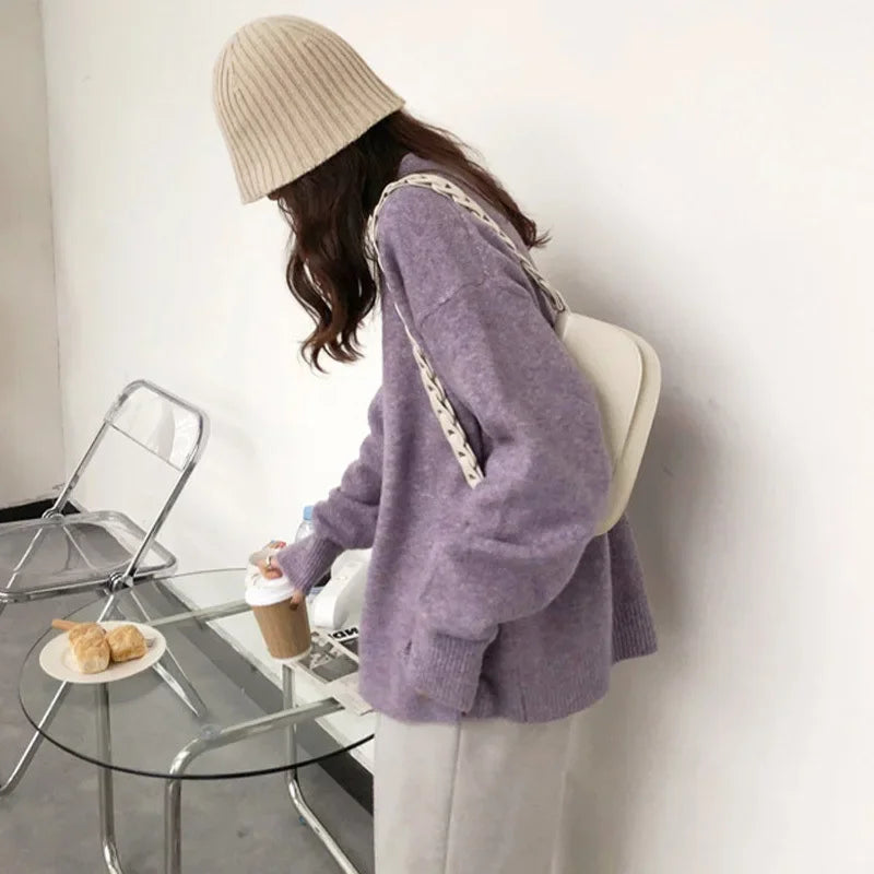 Women's Oversize Sweater Retro Casual Style Autumn Winter Knit Sweater