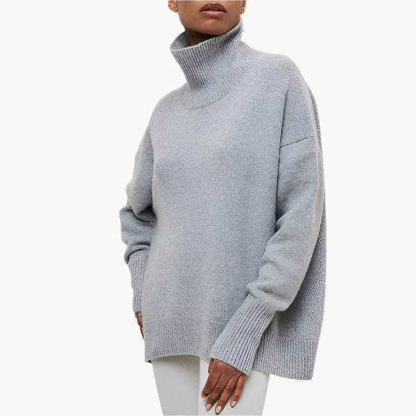 Damen Pullover mit Stehkragen und voluminösen Ärmeln – Eleganter Alltags-Strickpullover