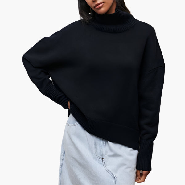 Damen Pullover mit Stehkragen und voluminösen Ärmeln – Eleganter Alltags-Strickpullover
