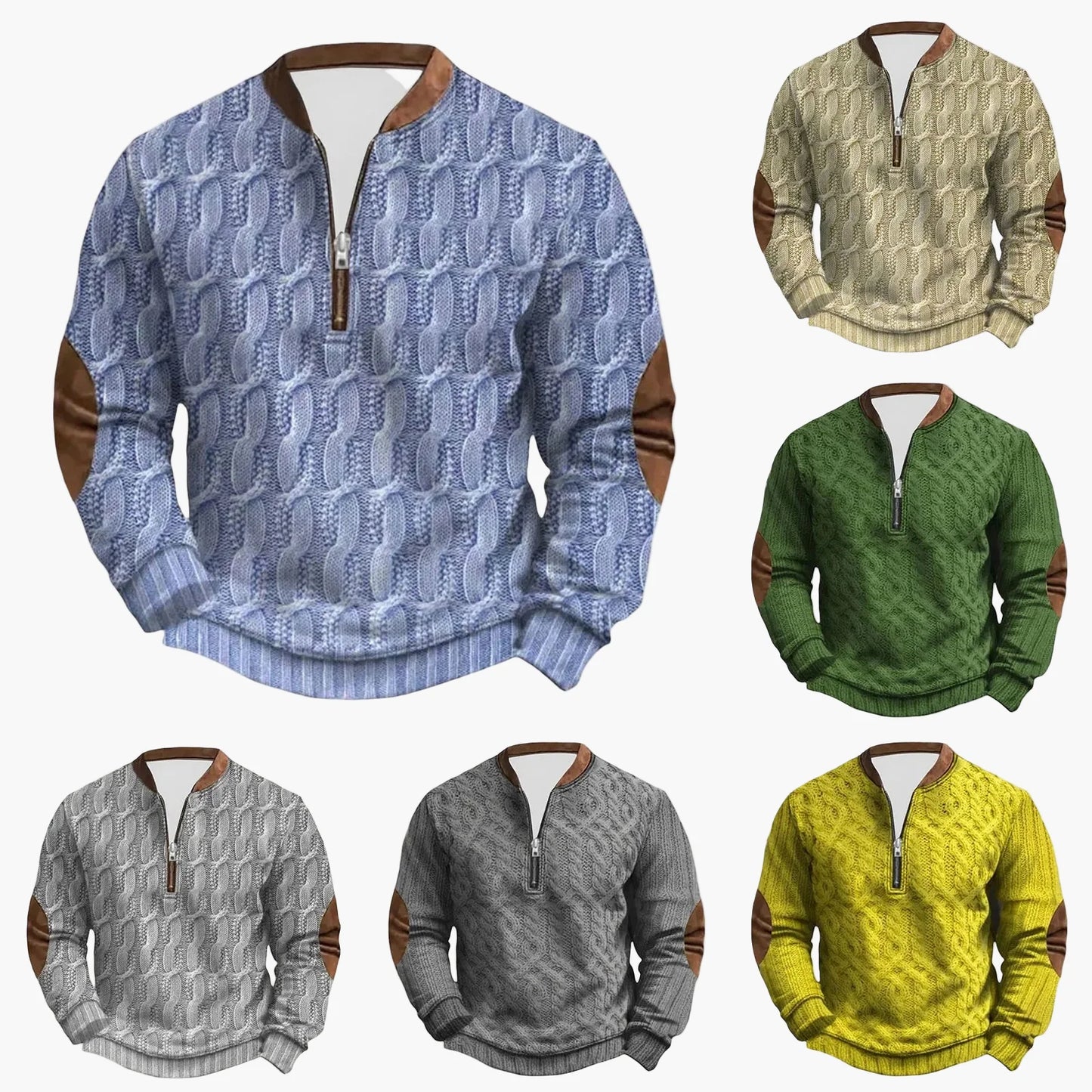 Herren Outdoor Freizeitpullover mit Stehkragen und Reißverschluss – Moderner Strick-Look