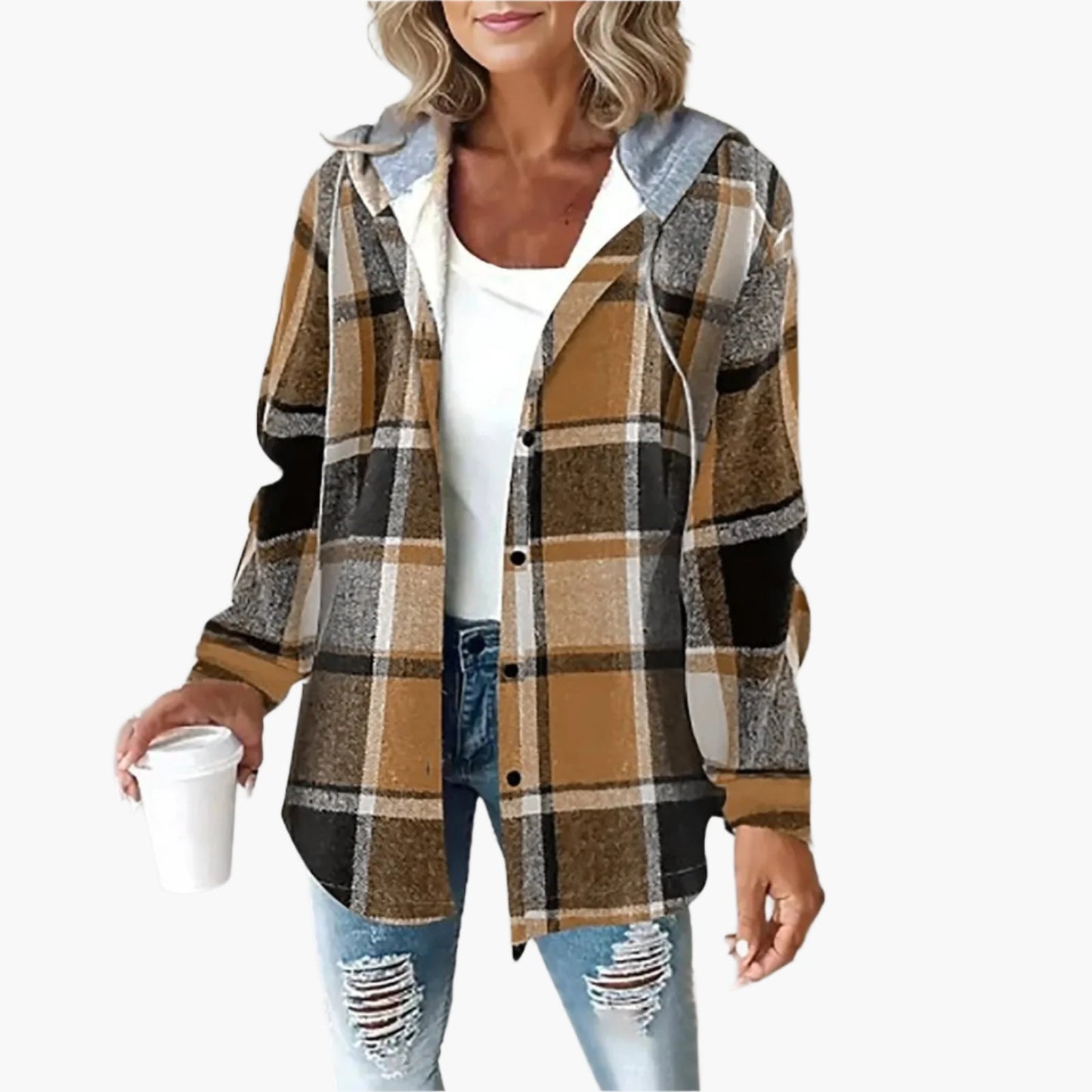 Women's Flannel Hoodie Jacket in Checkered Look – Casual and Cozy for Autumn and Everyday Use