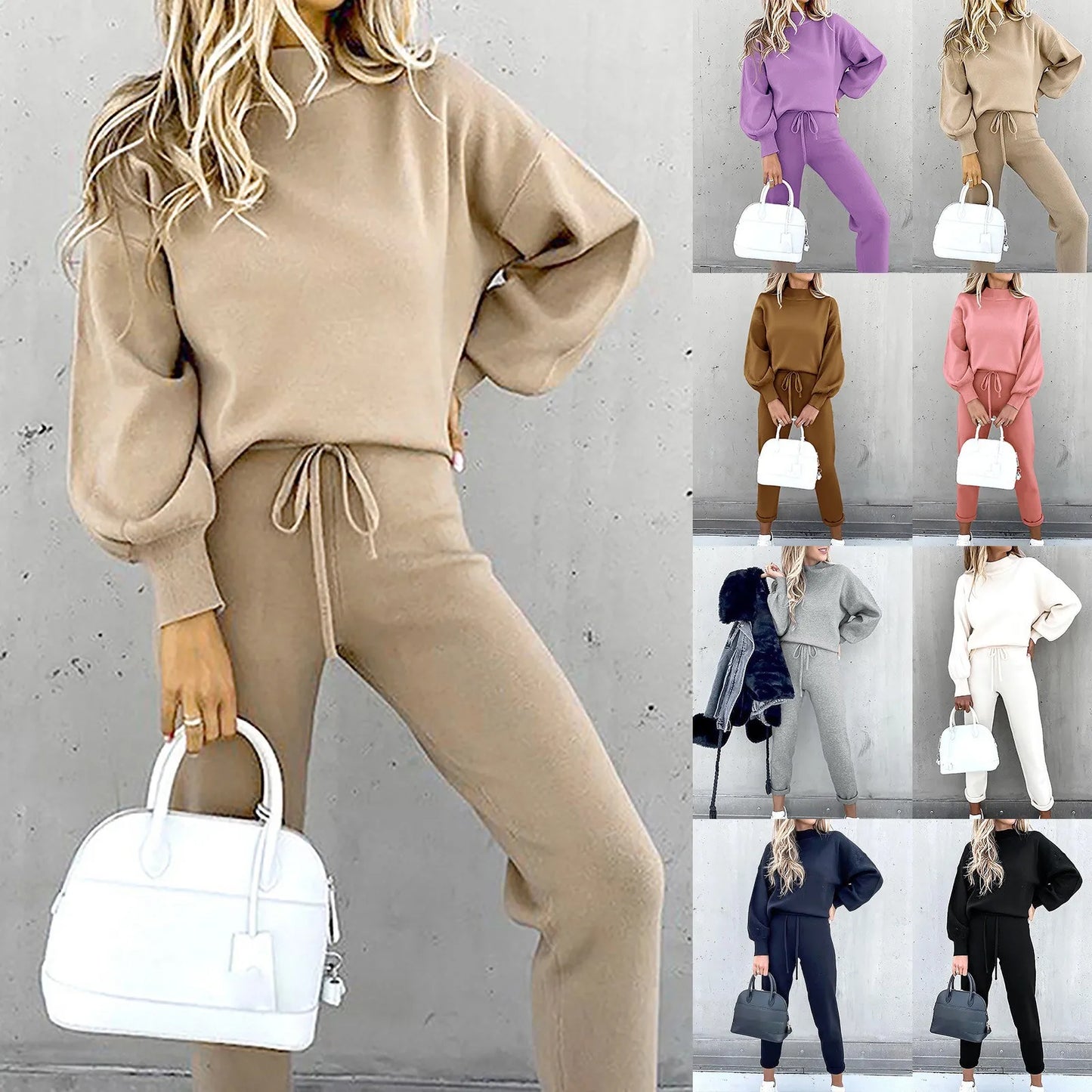 Damen Freizeit Zweiteiler Set – Modisches Lounge Outfit mit Weitbein-Hose und Langarmshirt, Perfekt für Alltag & Streetwear